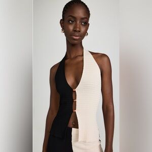 REVOLVE Black and Cream Halter Knit Top